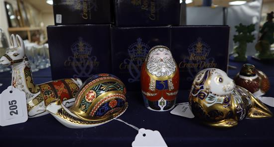 A collection of Royal Crown Derby Imari paperweights, including Harbour Seal, No. 3284/4500,